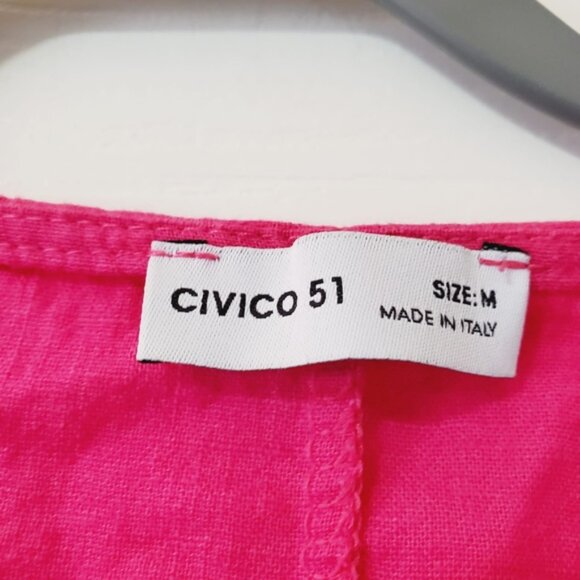 Civico 51 Italy Linen Barbie Pink Tie Waist A Line Boho Cottagecore Dress M - Picture 6 of 7